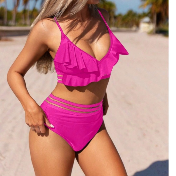 Boho Ruffle Detail High Waisted Two Piece Bikini Swimsuit - Picture 10 of 10